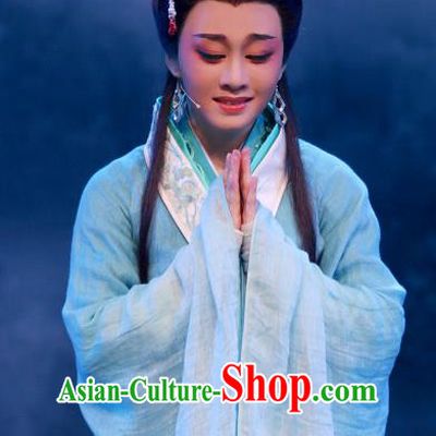 King Wu Yue Chinese Shaoxing Opera Actress Blue Dress Garment and Headpieces Yue Opera Hua Tan Imperial Consort Apparels Costumes