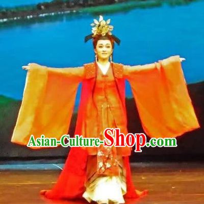 King Wu Yue Chinese Shaoxing Opera Imperial Consort Actress Dress Garment and Headpieces Yue Opera Hua Tan Apparels Costumes