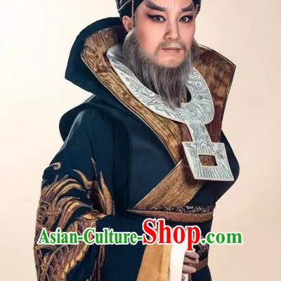 Chinese Yue Opera Elderly Male Costumes and Headwear Shaoxing Opera King Wu Yue Laosheng Apparels Chancellor Garment