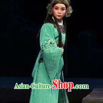 Chinese Yue Opera Wusheng Green Costumes and Headwear The Magnificent Mayor Shaoxing Opera Young Male Garment Swordsman Apparels