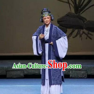 Chinese Shaoxing Opera Elderly Female Dress and Headdress The Magnificent Mayor Yue Opera Old Dame Apparels Garment Costumes