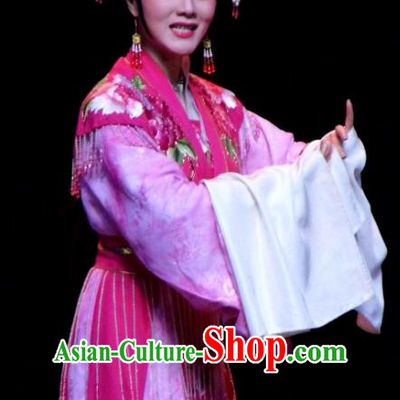 Chinese Shaoxing Opera Hua Tan Actress Garment Costumes and Headpieces Palm Civet for Prince Yue Opera Imperial Consort Rosy Dress Apparels