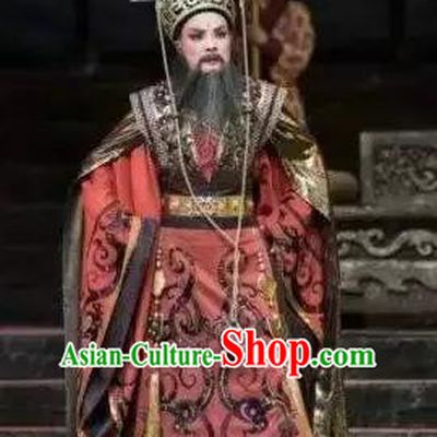 Chinese Yue Opera Elderly Male Garment Costumes and Headwear Qu Yuan Shaoxing Opera Laosheng Huai King Chu Apparels