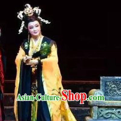 Qu Yuan Chinese Shaoxing Opera Imperial Empress Actress Dress Garment and Headpieces Yue Opera Hua Tan Queen Apparels Costumes
