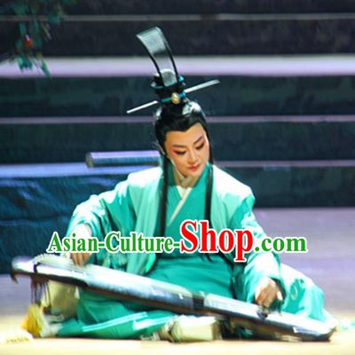 Chinese Yue Opera Young Male Scholar Garment and Headwear Qu Yuan Shaoxing Opera Xiaosheng Childe Song Yu Apparels Costumes
