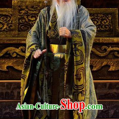Chinese Yue Opera Elderly Male Apparels Costumes and Headwear Qu Yuan Shaoxing Opera Laosheng Official Zhang Yi Garment