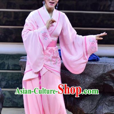 Qu Yuan Chinese Shaoxing Opera Hua Tan Actress Pink Hanfu Dress Garment and Headpieces Yue Opera Court Lady Chan Juan Apparels Costumes