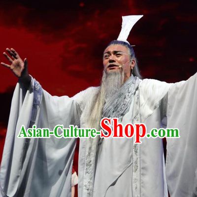 Chinese Yue Opera Laosheng Elderly Male Costumes and Headwear Qu Yuan Shaoxing Opera Poet Apparels Garment
