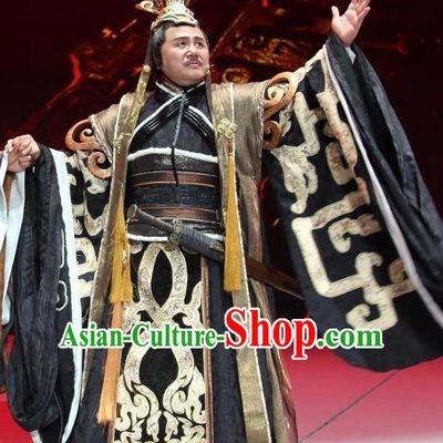 Chinese Yue Opera Royal King Chu Costumes and Headwear Qu Yuan Shaoxing Opera Laosheng Garment Apparels