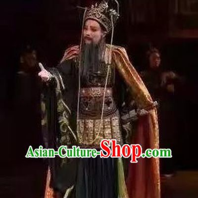 Chinese Yue Opera Elderly Male Costumes and Headwear Qu Yuan Shaoxing Opera Laosheng Apparels General Armor Garment