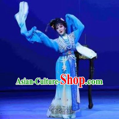 Chinese Shaoxing Opera Imperial Consort Blue Dress Garment and Headpieces Palm Civet for Prince Yue Opera Actress Apparels Costumes