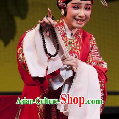 Chinese Shaoxing Opera Elderly Female Red Dress Costumes and Headdress Lai Marriage Yue Opera Lao Dan Rich Dame Garment Apparels