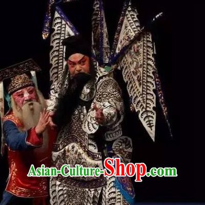 Chinese Kun Opera Wusheng Apparels The Peach Blossom Fan Peking Opera Garment Costumes General Kao Armor Suit with Flags and Headwear