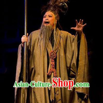 Chinese Yue Opera Nan Feng Ge Elderly Male Garment Costumes and Headwear Shaoxing Opera Laosheng Apparels