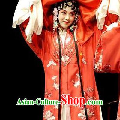 Chinese Kun Opera Bride Dress Costumes The Peach Blossom Fan Li Xiangjun Apparels Peking Opera Young Female Role Garment and Headdress