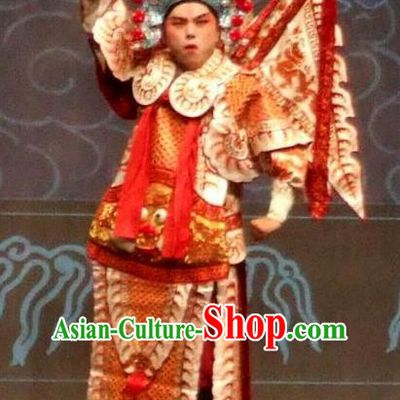 Chinese Kun Opera Martial Sheng Apparels The Peach Blossom Fan Peking Opera Takefu Garment Costumes General Kao Armor Suit with Flags and Headwear
