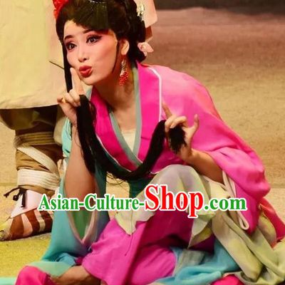 Chinese Shaoxing Opera Young Female Rosy Dress Apparels Costumes and Hair Accessories Smoky Rain Celadon Yue Opera Diva Garment