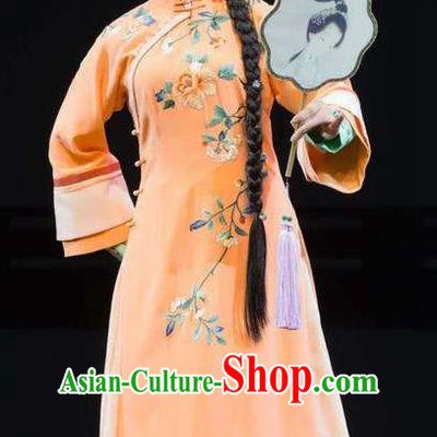 Chinese Shaoxing Opera Young Female Orange Garment Apparels and Hair Accessories Ling Long Nv Yue Opera Actress Dress Costumes