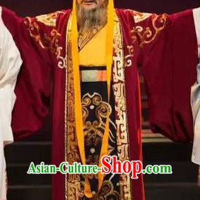 Chinese Yue Opera Laosheng Cao Cao Garment and Headwear Tong Que Tai Shaoxing Opera Elderly Male Apparels Costumes