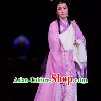 Tong Que Tai Chinese Shaoxing Opera Hua Tan Apparels Costumes and Headpieces Yue Opera Young Beauty Diao Chan Purple Dress Garment