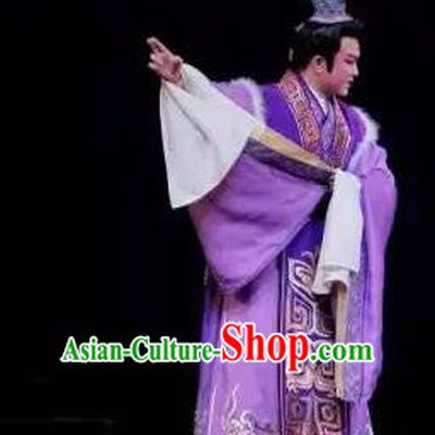 Chinese Yue Opera Young Male Purple Garment Costumes and Headwear Tong Que Tai Shaoxing Opera Xiaosheng Prince Apparels