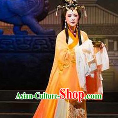 Tong Que Tai Chinese Shaoxing Opera Empress Costumes and Headpieces Yue Opera Hua Tan Queen Dress Garment Apparels