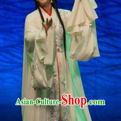 Chinese Shaoxing Opera Hua Tan Tong Que Tai Garment Apparels Costumes and Headdress Yue Opera Young Beauty Diao Chan White Hanfu Dress