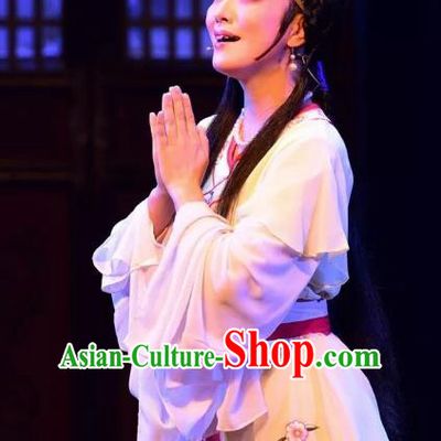 Chinese Shaoxing Opera Young Female Chen Sanliang Apparels Costumes and Headpieces Yue Opera Hua Tan Dress Garment