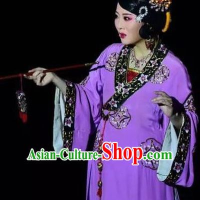 Chinese Shaoxing Opera Chen Sanliang Purple Dress Apparels Costumes and Headpieces Yue Opera Female Role Actress Garment