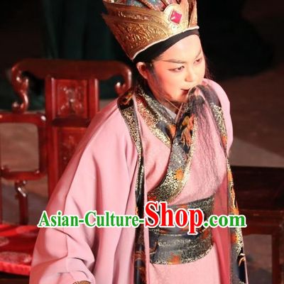Chinese Yue Opera Baihua River Elderly Male Ling Bing Costumes and Headwear Shaoxing Opera Laosheng Garment Apparels