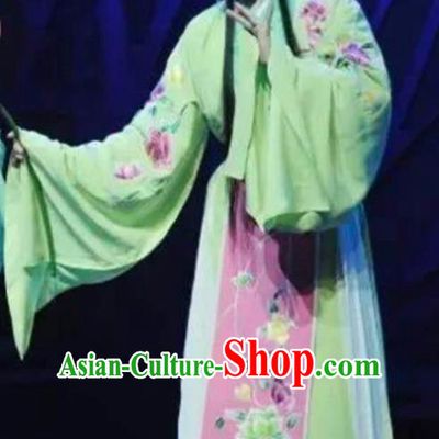 Chinese Shaoxing Opera Actress Green Dress Apparels and Hair Accessories Mo Chou Nv Yue Opera Hua Tan Young Lady Garment Costumes