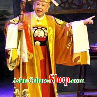 Chinese Shaoxing Opera Old Dame Dress Apparels Costumes and Headdress Mo Chou Nv Yue Opera Elderly Female Garment