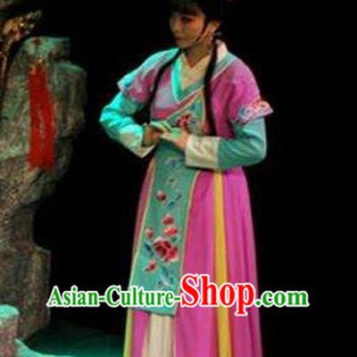 Chinese Shaoxing Opera Xiaodan Costumes and Headpieces Mo Chou Nv Yue Opera Young Lady Rosy Dress Garment Apparels