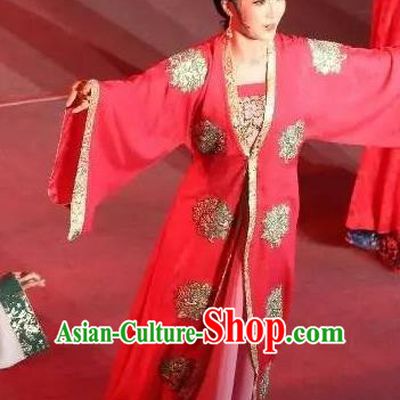 Chinese Shaoxing Opera Hua Tan Red Dress Apparels and Hair Accessories Baihua River Yue Opera Actress Young Female Cai Feng Garment Costumes