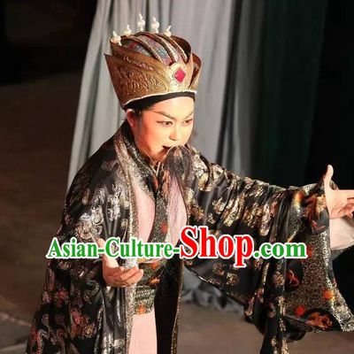 Chinese Yue Opera Laosheng Baihua River Elderly Male Ling Bing Costumes and Headwear Shaoxing Opera Official Garment Apparels