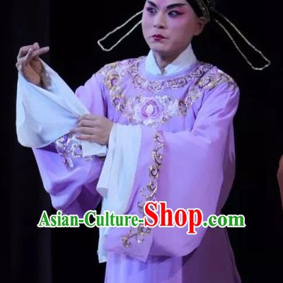 Chinese Classical Kun Opera Scholar Niche Apparels The Story of Pipa Peking Opera Garment Young Male Purple Robe Costumes and Hat