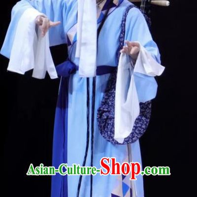 Chinese Kun Opera Civilian Female Blue Dresses Costumes The Story of Pipa Peking Opera Apparels Tsing Yi Garment and Headwear