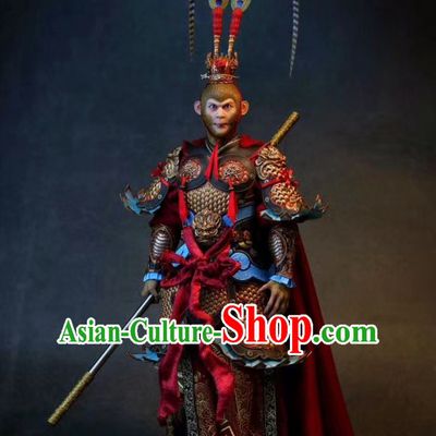 Chinese Ancient Cosplay Sun Wukong Armor Apparels Journey to the West Winning Buddha Monkey King Costumes and Headwear