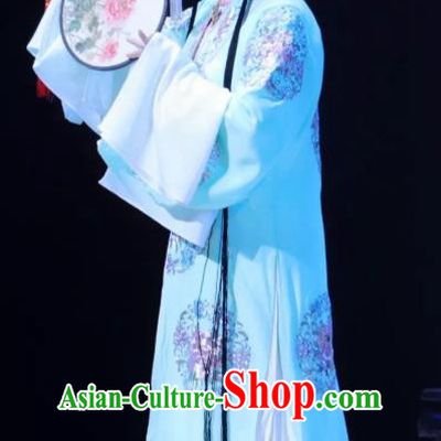Chinese Kun Opera Patrician Female Blue Dresses Costumes The Story of Pipa Peking Opera Apparels Hua Tan Garment and Headwear