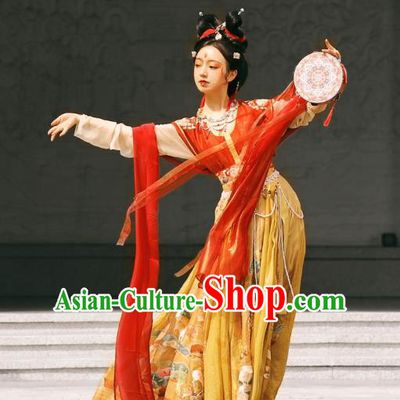 Traditional Chinese Tang Dynasty Historical Costumes Royal Princess Hanfu Dress Ancient Flying Apsaras Dance Garment for Women