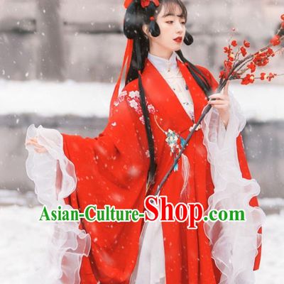 Traditional Chinese Ming Dynasty Historical Costumes Hanfu Dress Ancient Noble Lady Garment Red Cloak