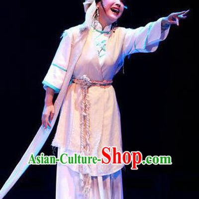 Chinese Shaoxing Opera Distress Maiden Dress and Headpieces Yue Opera Young Female Widow Garment Apparels Costumes