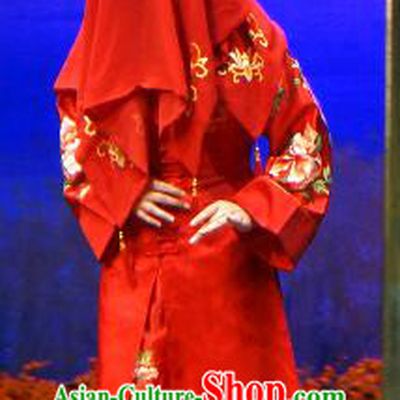 Chinese Shaoxing Opera Jiujin Girl Wedding Red Dress and Headdress Yue Opera Hua Tan Garment Costumes Bride Apparels