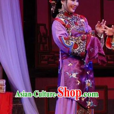 Chinese Shaoxing Opera Elderly Female Wisp of Hemp Purple Dress Apparels Costumes and Headpieces Yue Opera Woman Matchmaker Garment