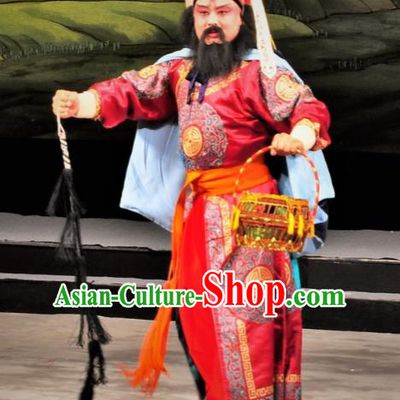 Chinese Classical Kun Opera Soldier Martial Man The Palace of Eternal Youth Costumes Garment and Hat Peking Opera Wusheng Red Apparels
