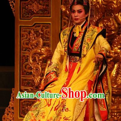 Chinese Yue Opera Young Male Costumes and Headwear Han Gong Yuan Shaoxing Opera Emperor Liu Xun Garment Apparels Ceremonial Robe