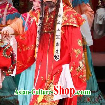 Chinese Classical Kun Opera Costumes The Palace of Eternal Youth Apparels Peking Opera Emperor Garment Red Embroidered Robe and Headwear