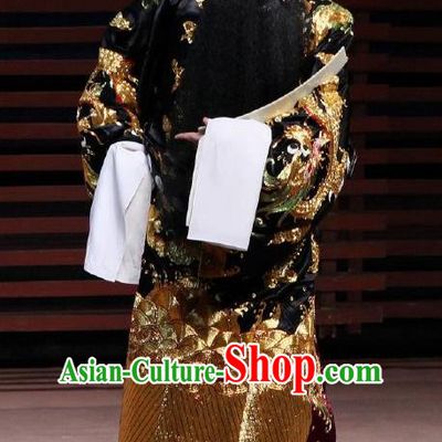 Chinese Classical Kun Opera Treacherous Official Costumes The Palace of Eternal Youth Peking Opera Garment Apparels Yang Guozhong Black Embroidered Robe and Hat