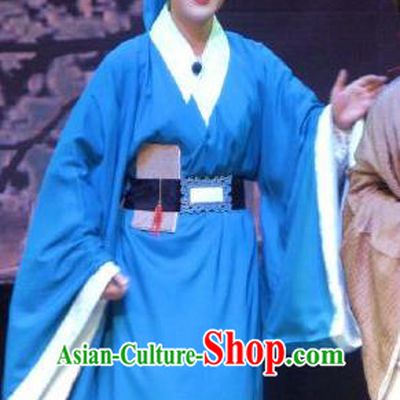 Xi Ma Qiao Chinese Yue Opera Scholar Blue Robe Costumes and Headwear Shaoxing Opera Xiaosheng Liu Wenlong Apparels Garment