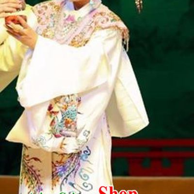 Chinese Kun Opera Consort Yang White Dress The Palace of Eternal Youth Costumes Peking Opera Hua Tan Apparels Actress Garment and Headpieces